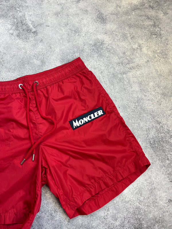 Moncler red logo swim shorts