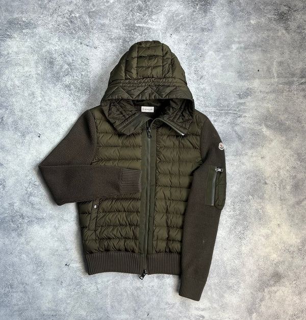 Moncler hooded maglione tricot khaki cardigan