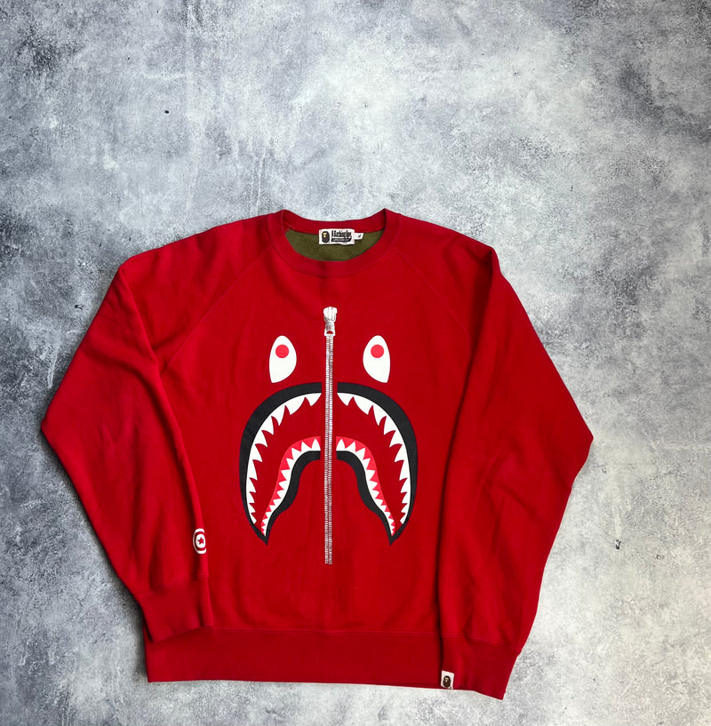 Bape red shark jumper