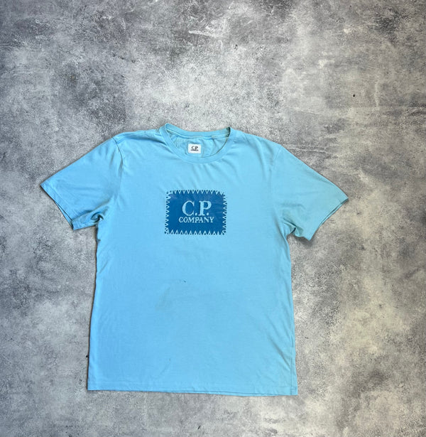 CP company blue block logo tee