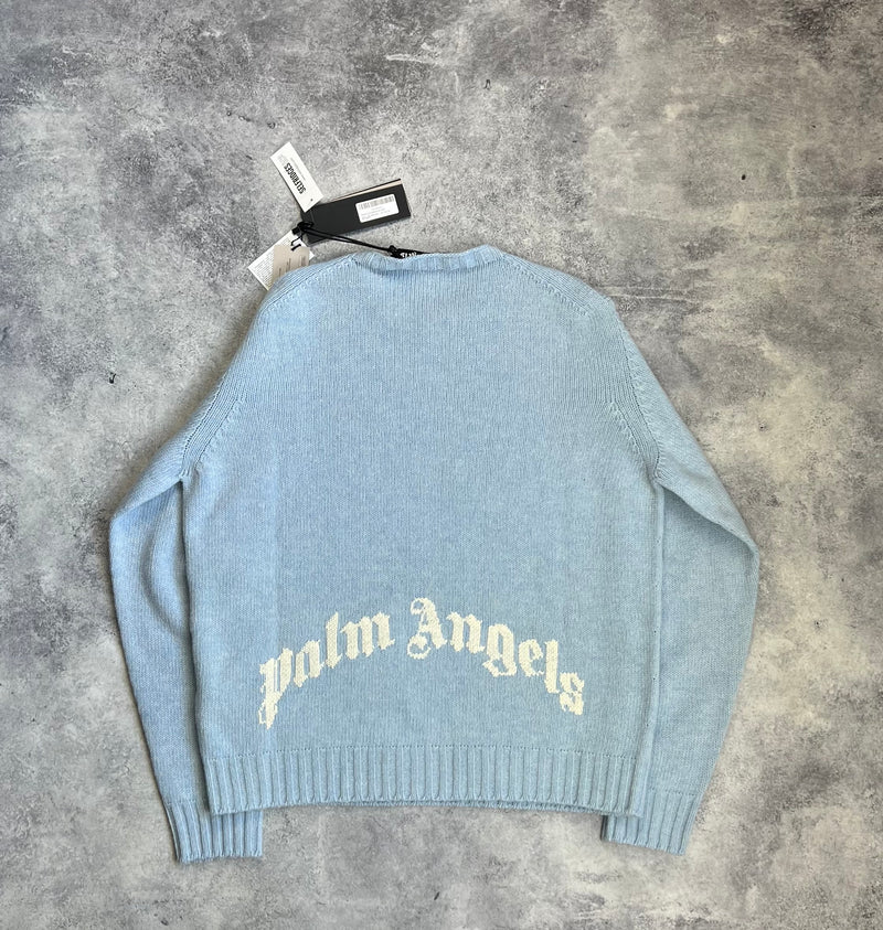 Palm angels wool curved logo baby blue jumper