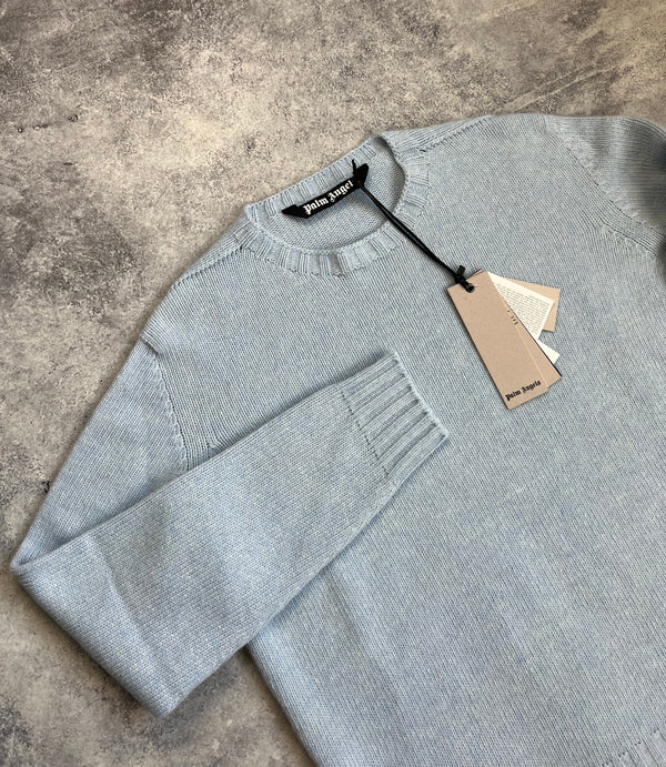 Palm angels wool curved logo baby blue jumper