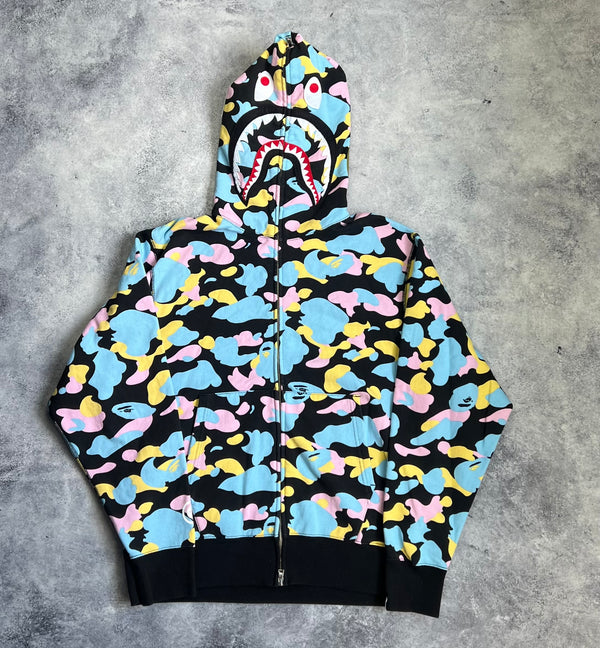 Bape multi camo shark relaxed full zip hoodie