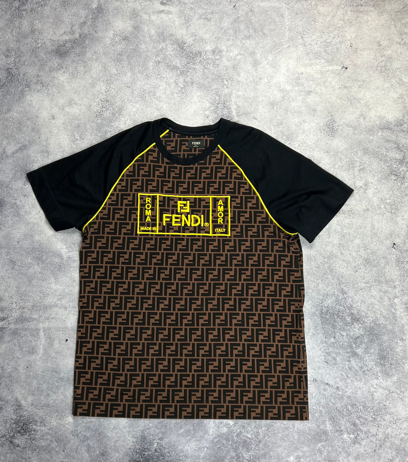 Fendi contrasting panelled monogram tee