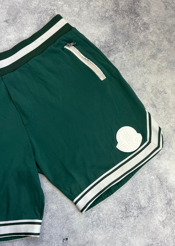 Moncler green big logo track shorts