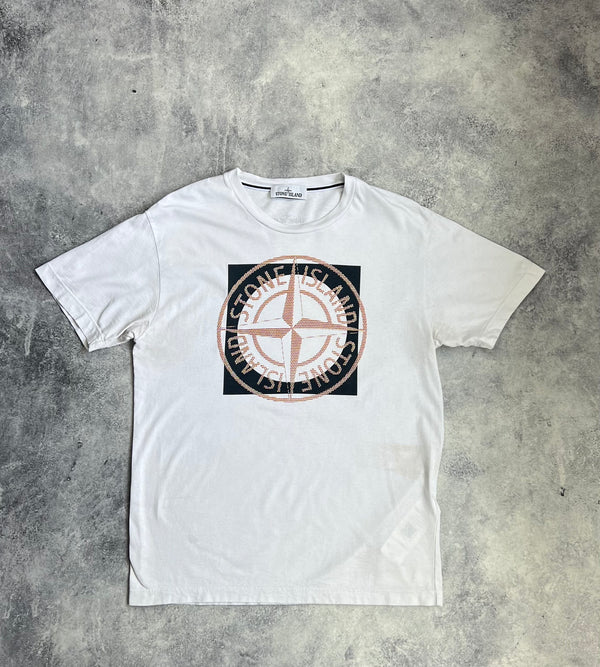 Stone island 2022 white tricromia two tee