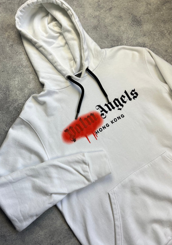 Palm angels white Hong Kong spray hoodie