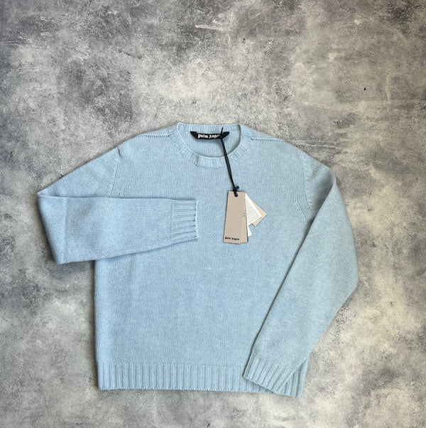 Palm angels wool curved logo baby blue jumper