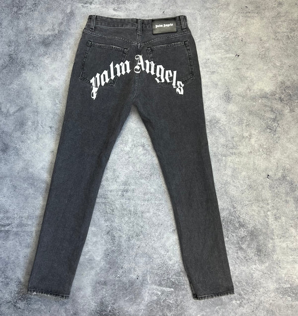 Palm angels curved logo grey denim jeans