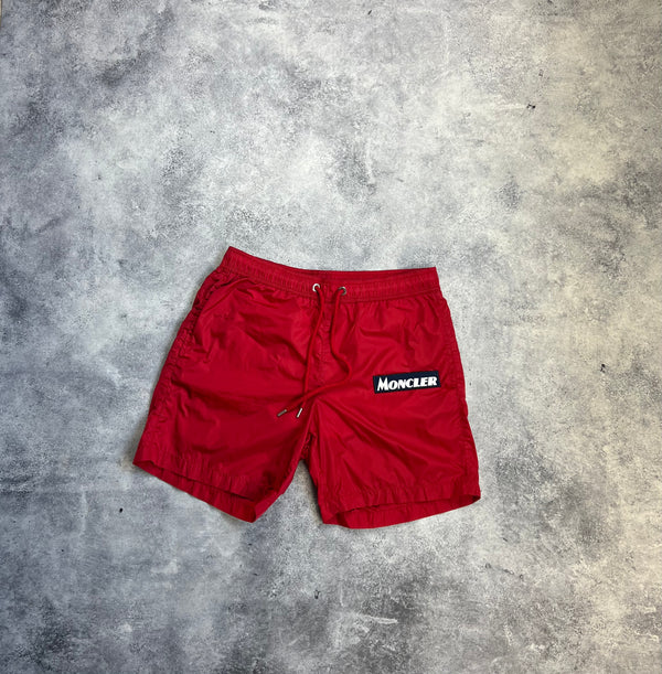 Moncler red logo swim shorts